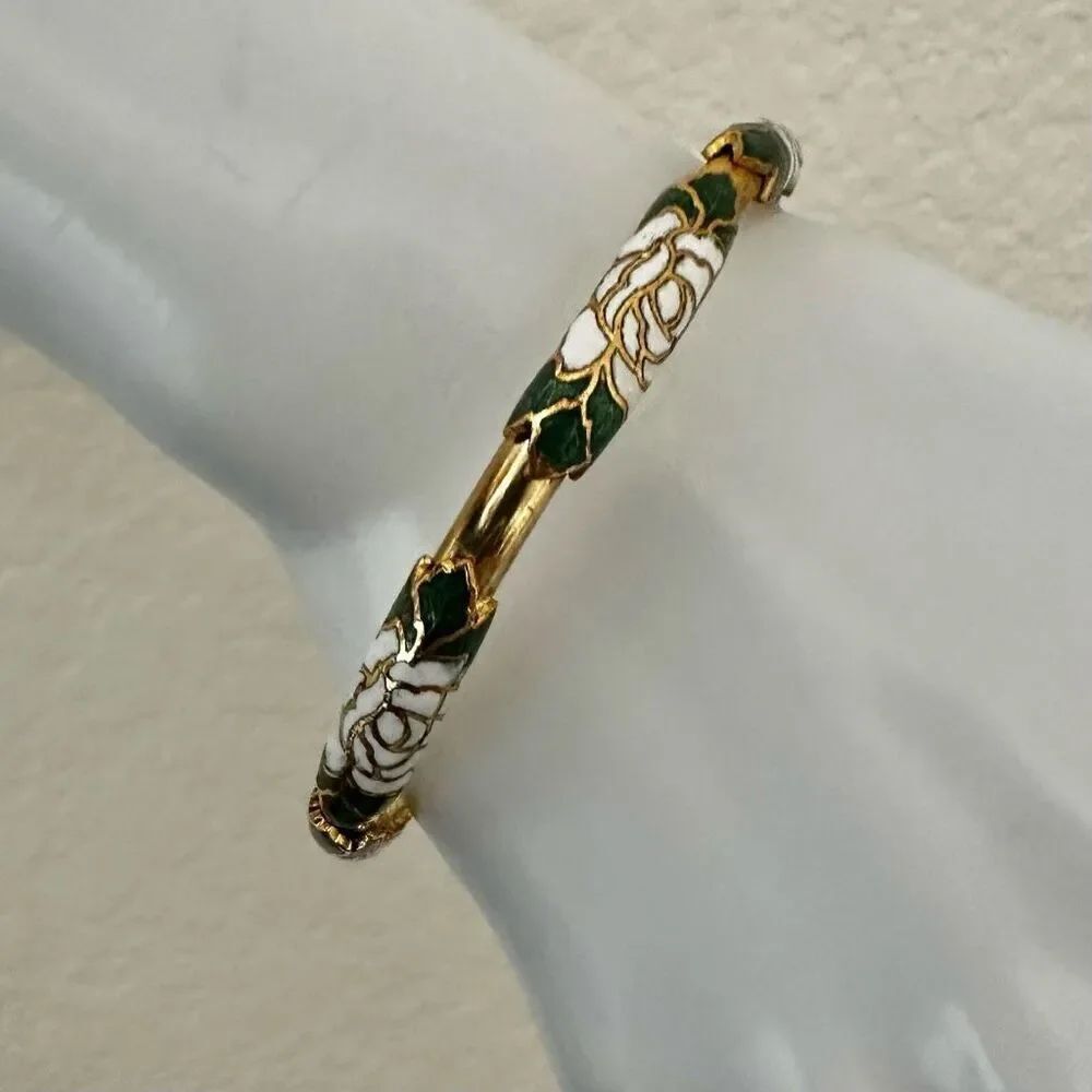 Vintage Cloisonné Bangle Bracelet With flowers